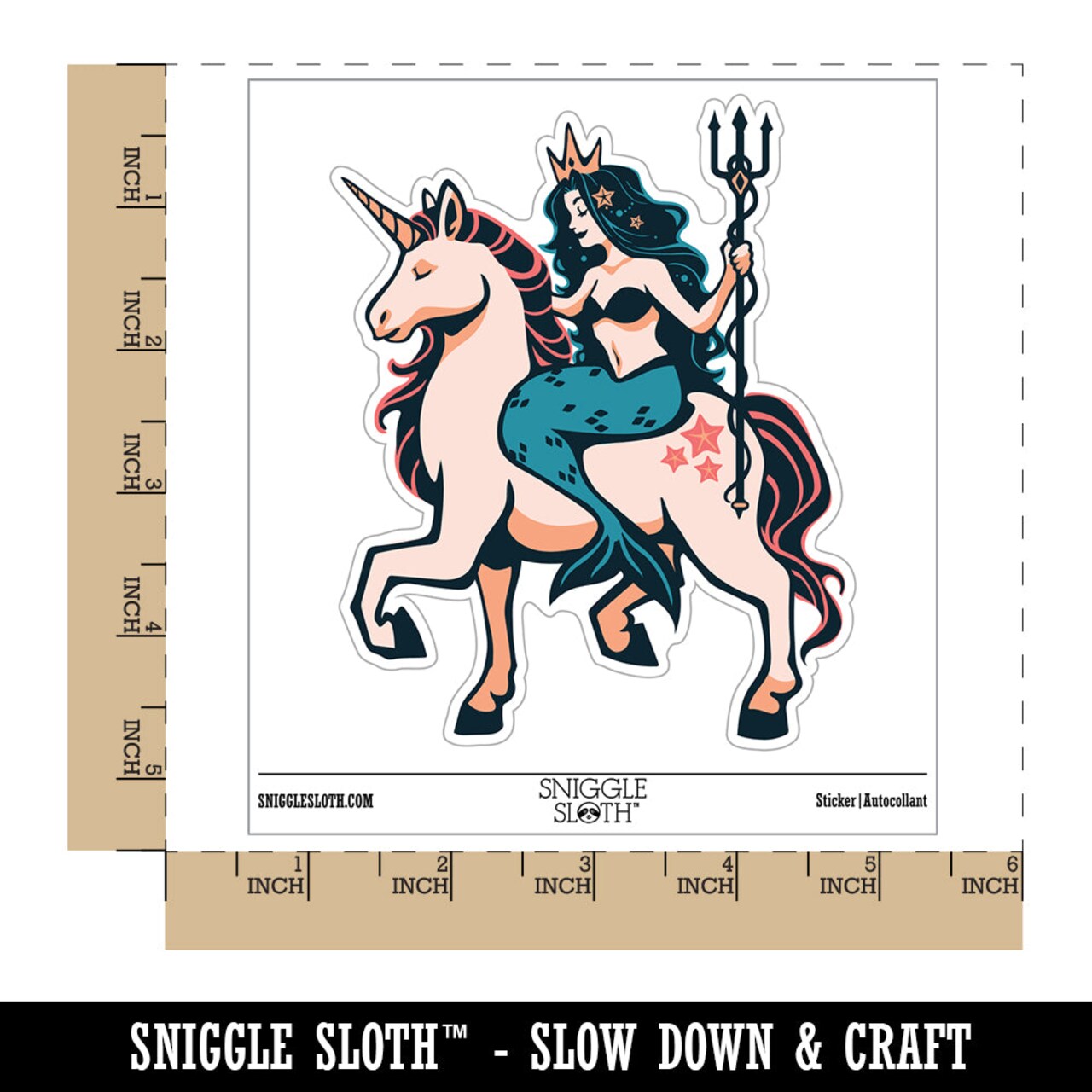 Mystical Mermaid Riding Unicorn Waterproof Vinyl Phone Tablet Laptop Water Bottle Sticker Set - 5 Pack
